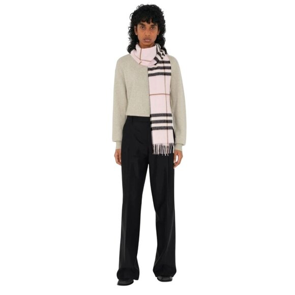 Burberry Checked Cashmere Scarf/ Wrap Pale Candy Pink Quiet Luxury Size 67"x27" - Picture 1 of 6